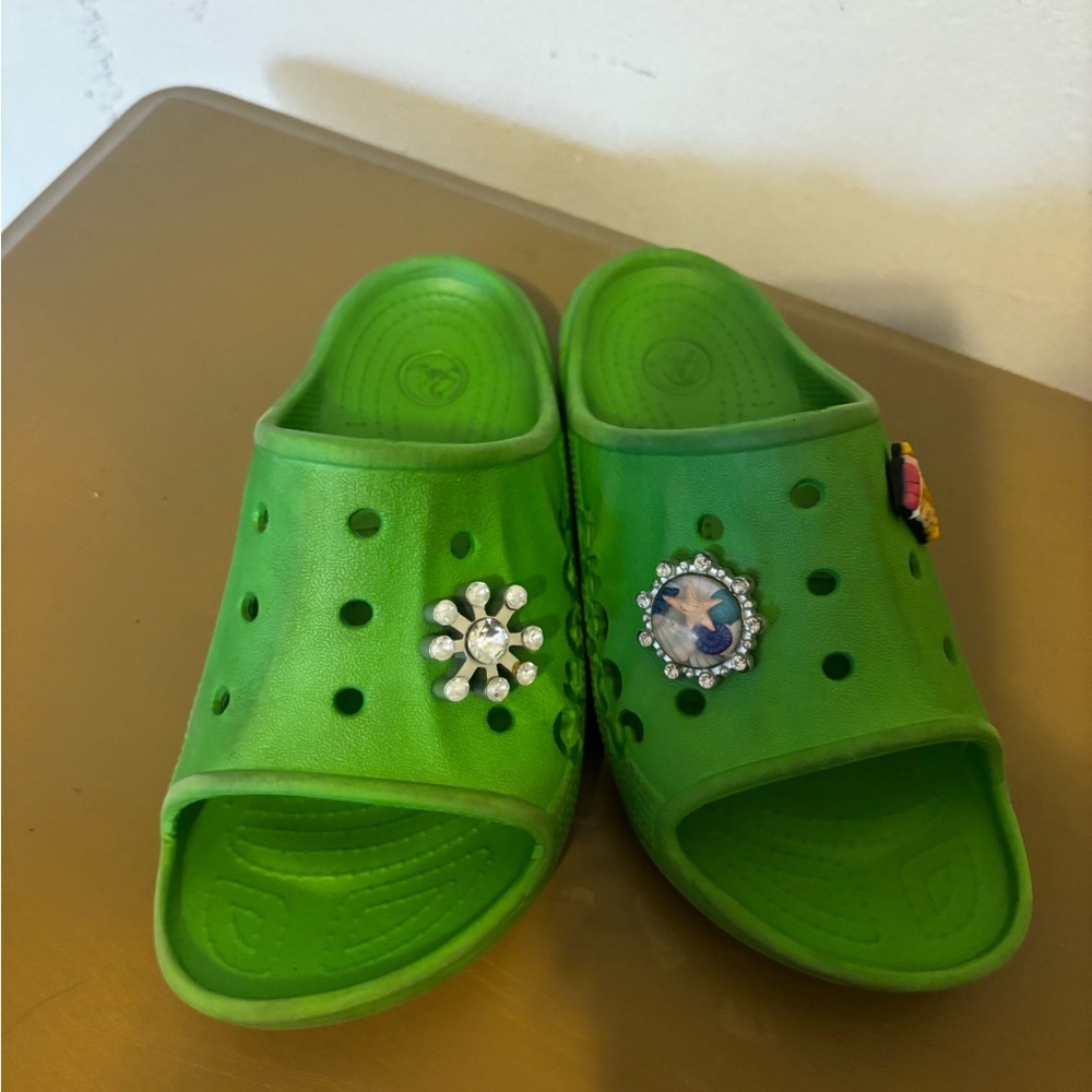 Green Kids CROCS Slide Sandals 12/13